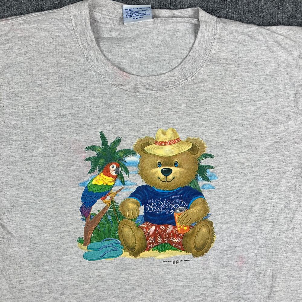 AllSport T-Shirt Mens Size XL Gray Vintage Tropical Bear Toucan Beach Tee‎